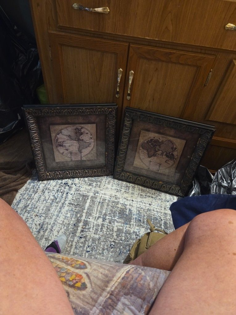 2 Beautiful Old World Framed Maps