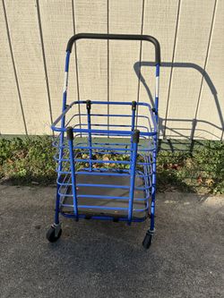Folding Rolling Steel Wire Basket Trolley Grocery Shopping Cart