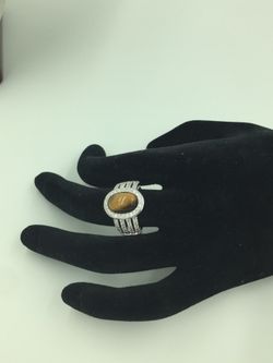 925 STER Silver Tiger’s Eye & CZ Ring 8
