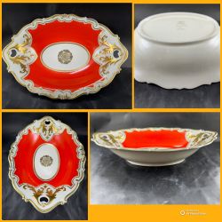 Rare Antique Bavaria Arzberg German Porcelain Hand-painted Serving Bowl Orange/White & Gold Trim