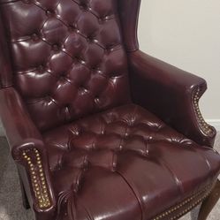 Pair of Leather Wingback Chairs