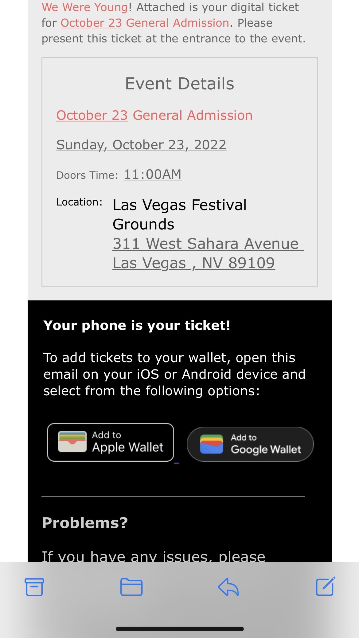 When We Were Young Ticket