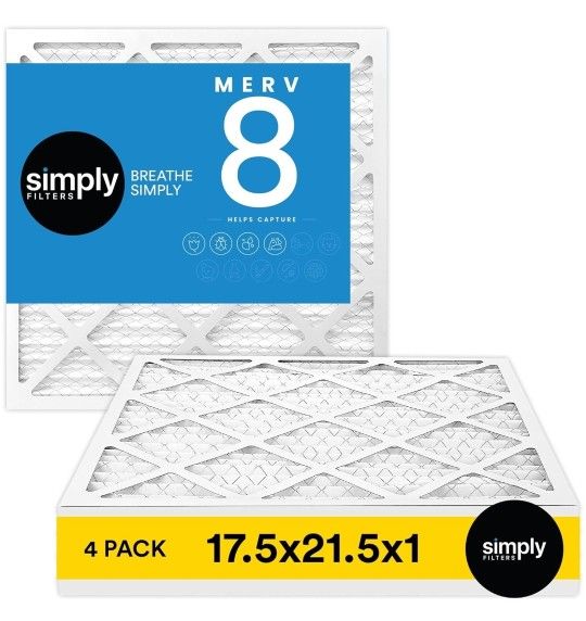 Simply Filters 17.5x21.5x1 MERV 8, MPR 600, AC Furnace HVAC Air Filter-Pack Of 4
