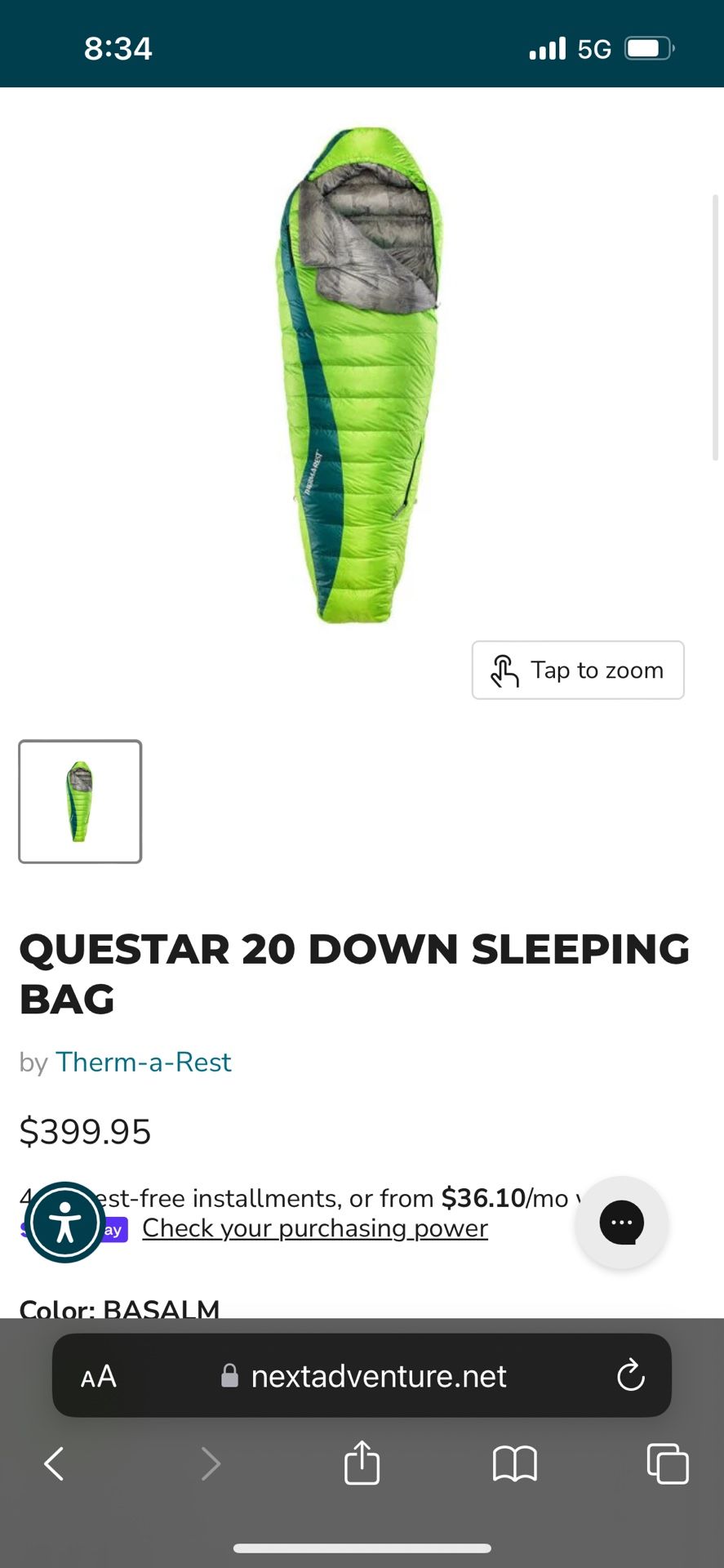 Thermarest Questar 20 Sleeping Bag