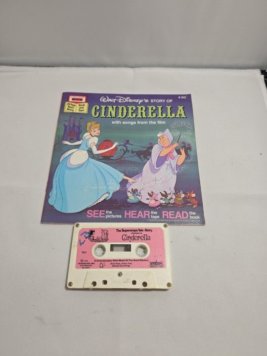 Walt Disney's Cinderella Vintage Read Along Book & Cassette Tape (HC)