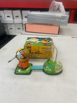 Vintage BEAR PLAYING GOLF GOLFING TPS JAPAN Wind Up Tin Litho Toy (Working)