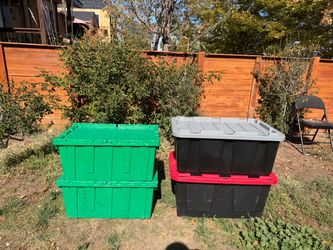 Plastic Storage Totes with Lids – Set of 4