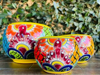 Set of 3 Talavera Bowl Pot Planters