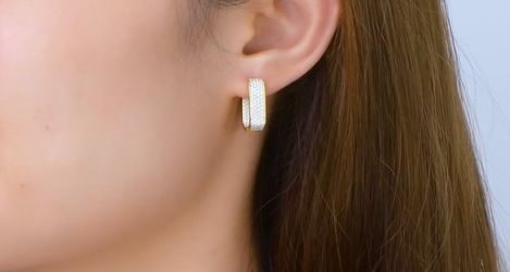 Sparking 1.1mm D-E Paved Moissanite Square Earrings Hoop for Women 925 Sterling Silver Daily Wear Wedding Jewelry Hypoallergenic