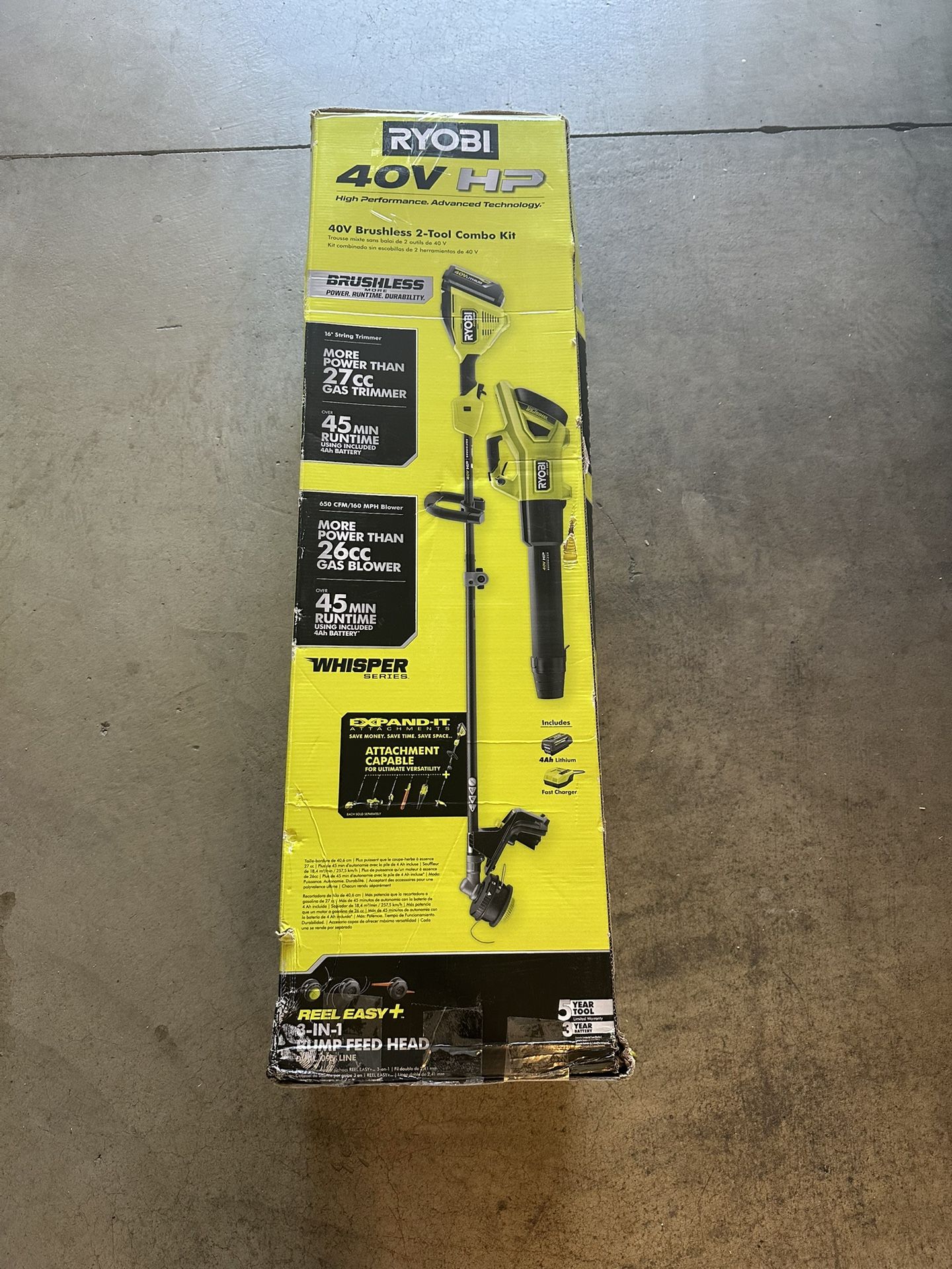 RYOBI 40V HP Brushless 650 CFM 160 MPH Cordless Leaf Blower and Carbon Fiber String Trimmer Kit