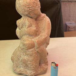 Child Hugging Dog statue  Vintage 1979 "Best Friend" Sculpture by Klara Sever & Austin Prod. 12 in.