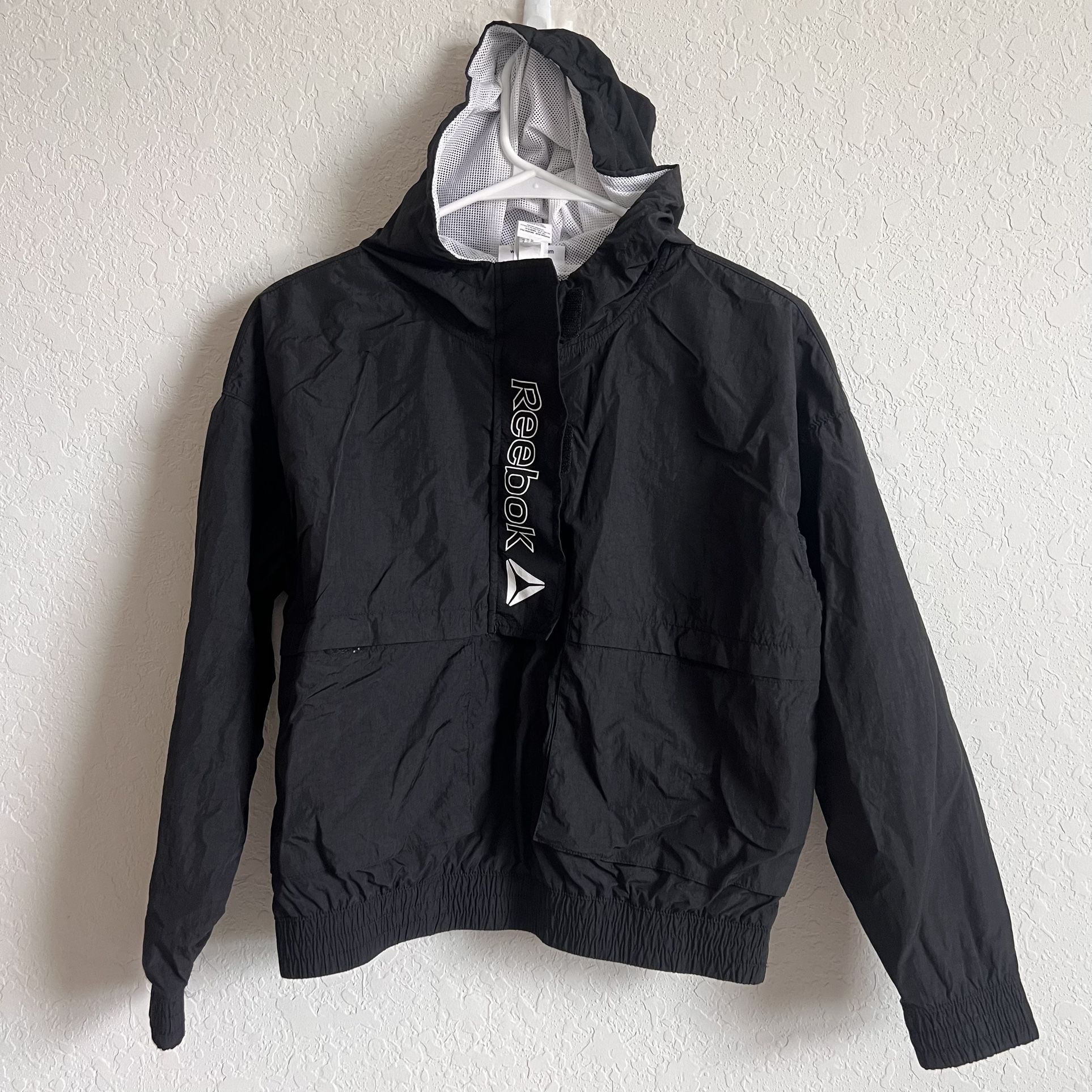 Reebok Girl's Black Active Hooded Velocity ½ Zip Windbreaker Size L 10/12