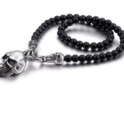 Collar Con Cabeza De Calavera Con Cuentas De Vidrio Africano/African Glass Beaded Skull Head Necklace/