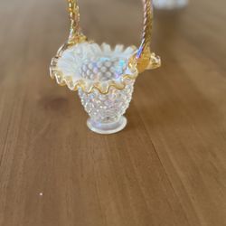 Fenton Goldcrest Opalescent Glass Hobnail Basket