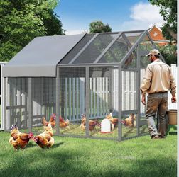 Chicken Coop for10-12 Chickens, Large Wooden Chickens Run, Outdoor Walk in Poultry Cage