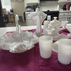 Vintage White Milk Glass, Anchor Hocking Hobnail Glass Collection