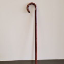 ROUND-NOSE, CROOK HANDLE, TALL (35.75"H x 2.75"Diameter) POLISHED WOOD WALKING CANE for TALL PERSON - price as posted is firm.