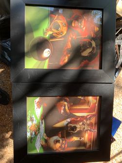 Dogs Playing Pool and Poker Framed Prints – Set of 2