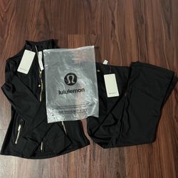 Black And Gold Zippers Lululemon Define Jacket And Flared Leggings Nulu - Size 6