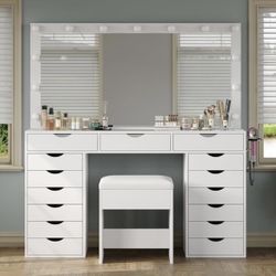Glass Top Vanity 15 Drawer -New 