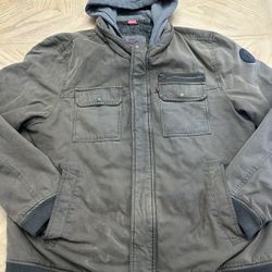Levi's Men's 2XL Durable Cotton Hooded Lined Zip Utility Field Work Jacket Small flaw inside tear 
