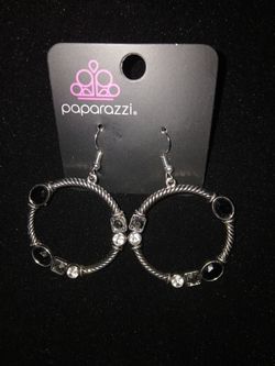 Black and Silver Drop Hoop Earrings