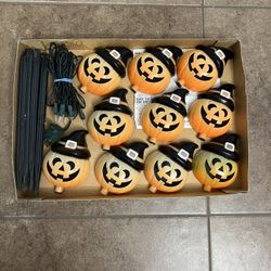 Vintage 10 Pcs Halloween Pumpkin Witch Pathway Markers Lights Plug in Halloween