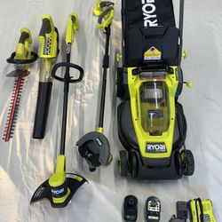 Ryobi ONE+ HP 18V Brushless 16 in. Cordless Battery Walk Behind Push Lawn Mower, Blower, WeedEater & Edger