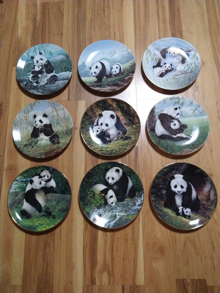Set of 9 W.S. George Fine China Panda Collector Plates