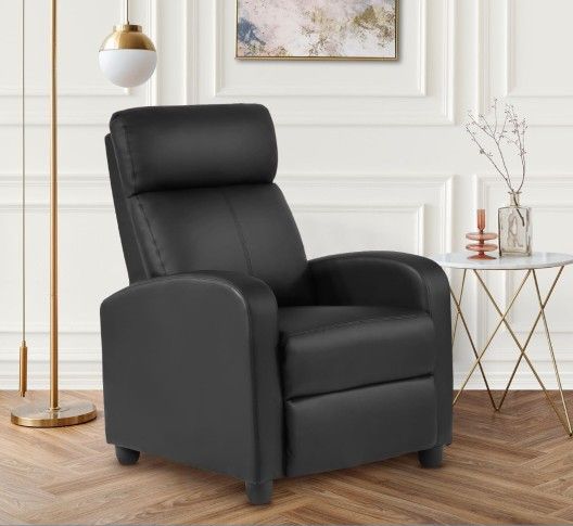 Recliner Sofa Chair Home Theater Seating with Lumbar Support and Padded Backrest for Living Room and Bedroom (Leather, Black)