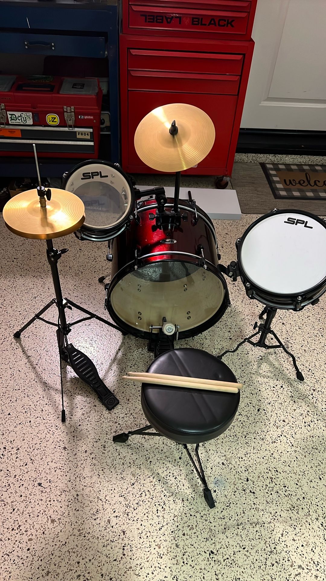 Sound Percussion Labs Lil' Kicker 3-Piece Junior Drum Set Dark Red metallic