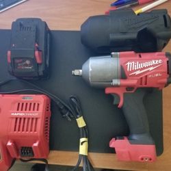 Milwaukee  M18 Fuel Impact Wrench Drill  1/2 With 8.0 Battery  Rapid charger  And Protective Boots 