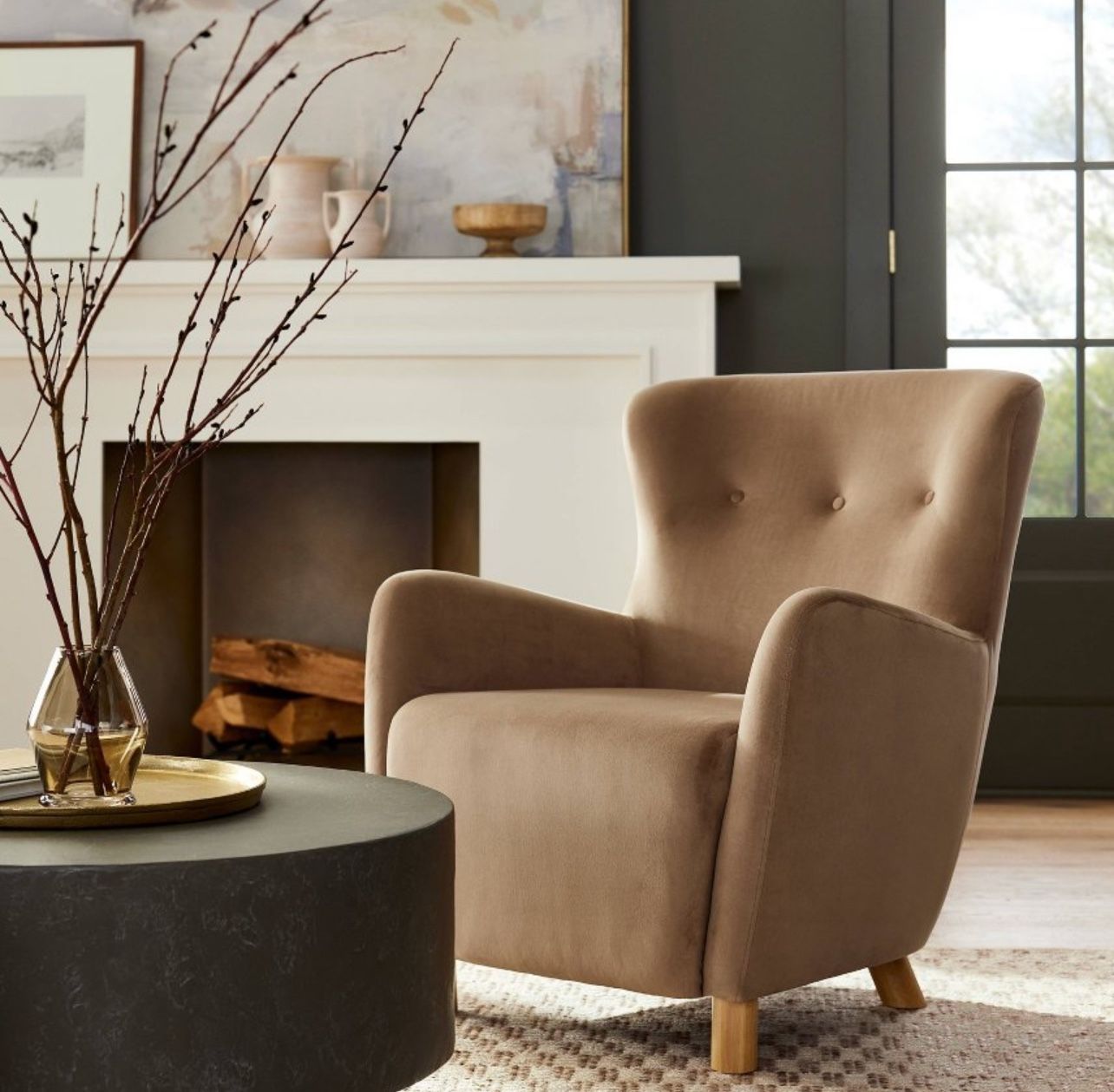 Kessler Wingback Accent Chair Light Brown Velvet - Threshold designed with Studio McGee