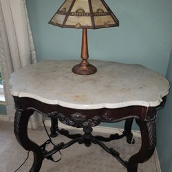 Antique Marble And Wood Table