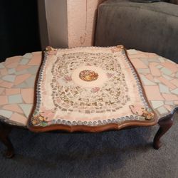 Large Mosaic Coffee Table With Roses And A Victorian Couple. 