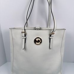 Michael Kors Jet Set Large North South Leather Travel Tote White Bag