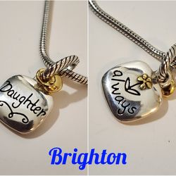 BRIGHTON 'Daughter' 'Always' Silver-plated Charm Bracelet With Crystals Heart