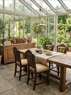 Antique Wood Dining Chairs with Brown Leather