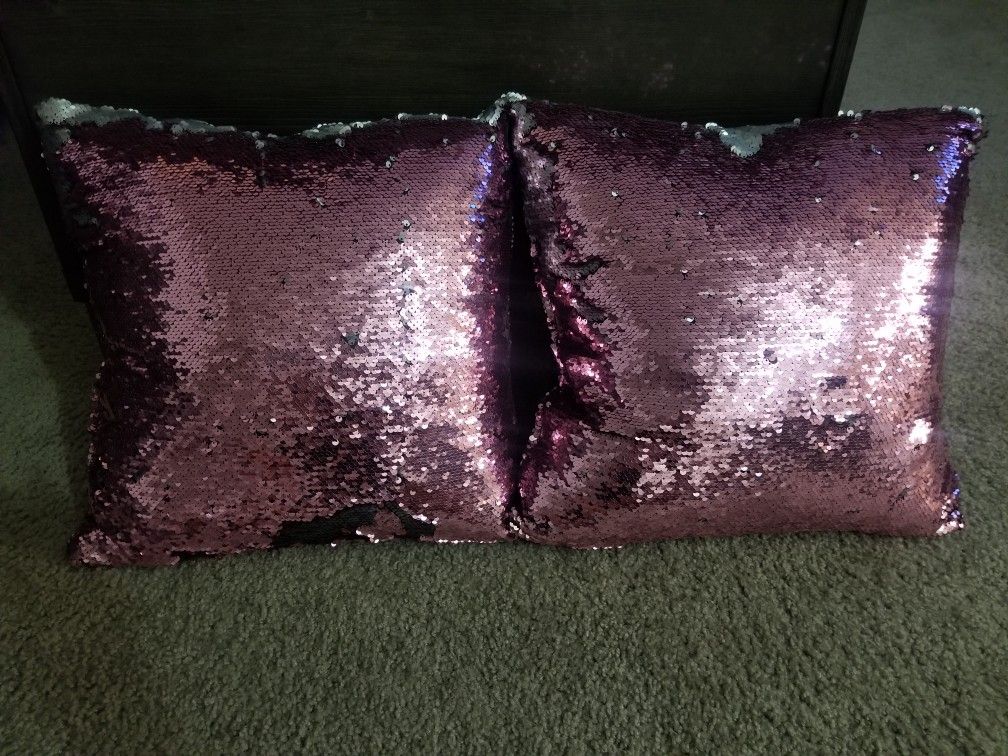 2 Pink Sequin Pillows