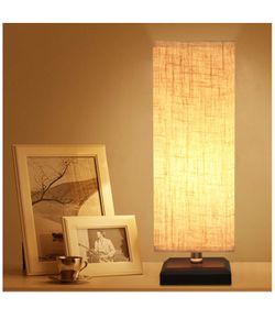 Bedside Table Lamp, Retro Style Solid Wood Table Lamps with Fabric Shade, Mini Desk Lamps