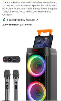 JYX Karaoke Machine with 2 Wireless Microphones 24" Big Portable Bluetooth Speaker