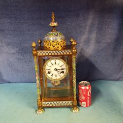 VINTAGE CHINESE CLOISONNE CARRIAGE MANTLE CLOCK WORKS