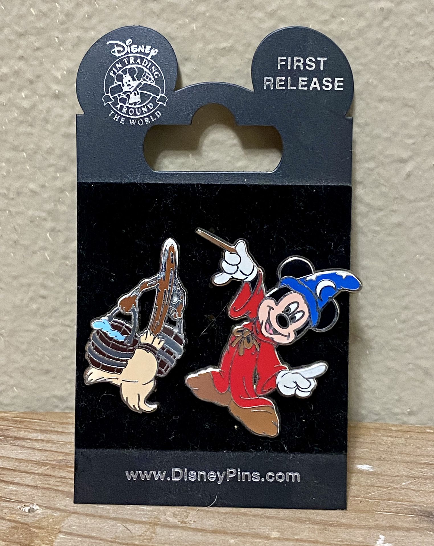 Disney Parks Fantasia Dual Pin Set SORCERER MICKEY MOUSE & BROOM First Release