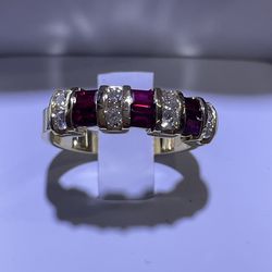 GARNET AND DIAMONDS 14k Yellow Gold Ring One of A Kind Georgiano Handmade Design ALL NATURAL size 6.5 NEW