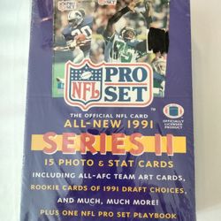 Factory sealed box of the Official NFL Pro Set 
New 1991 Series II 
Football Trading Cards
