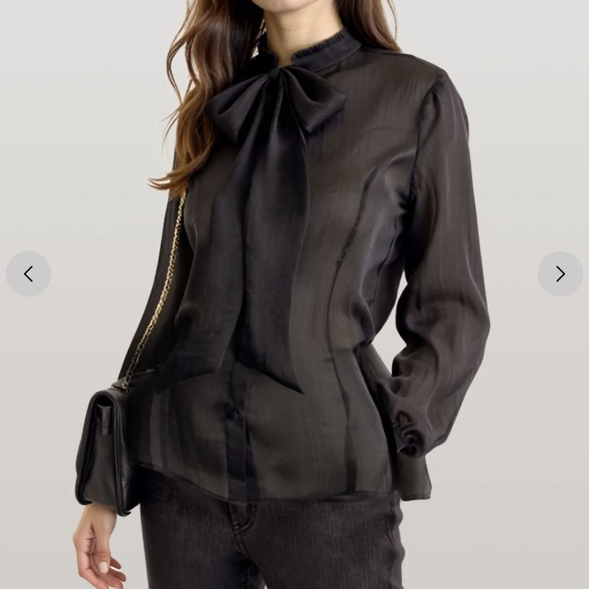New York & Company Long Sleeve Organza Tie Top Medium