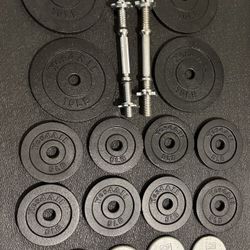Adjustable Set of Dumbbells. Cast Iron, New Condition 50# per hand [ Total: 100 lbs]