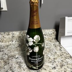 2004 CHAMPAGNE PERRIER JOUET Hand Painted Empty Bottle & 4 Glasses