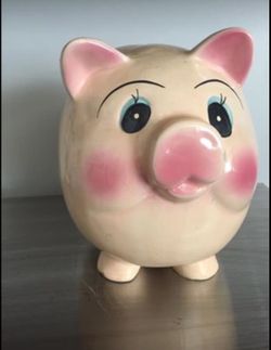 Vintage Little Piggy Bank- Hand Painted Ceramic