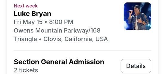 Luke Bryan Tickets  $100 for 2 tickets